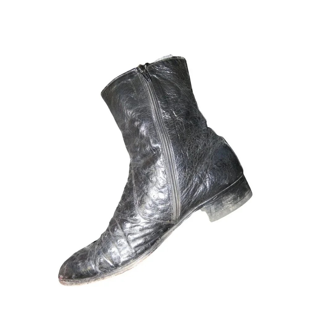 BALLY ITALY Genuine Ostrich Skin Boots in Black size 8 Vintage full zip